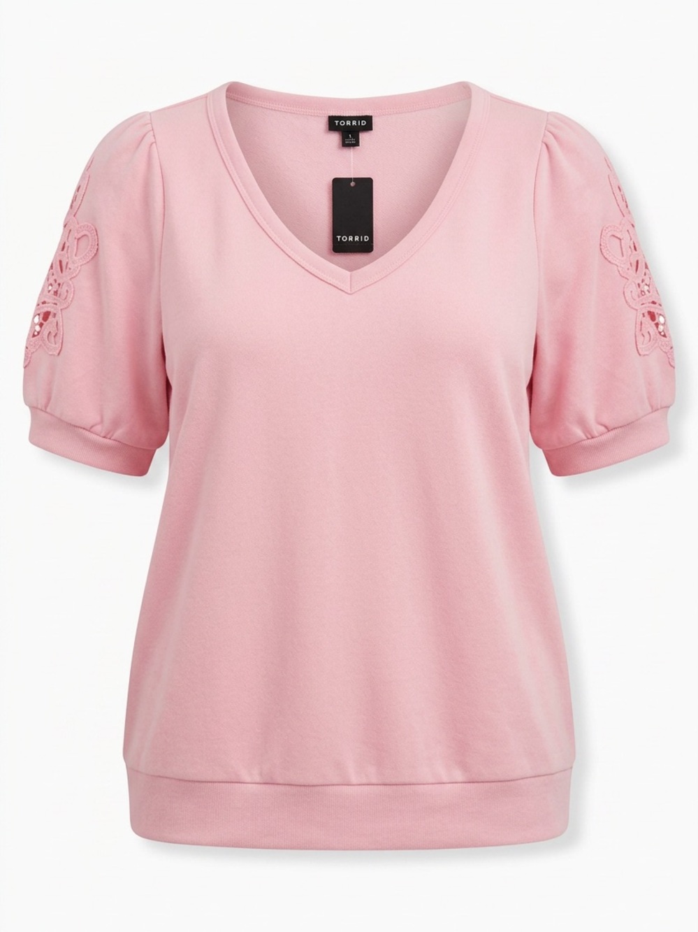 NWT Torrid Tickled Pink Cozy Fleece Crochet Sleeve Sweatshirt
